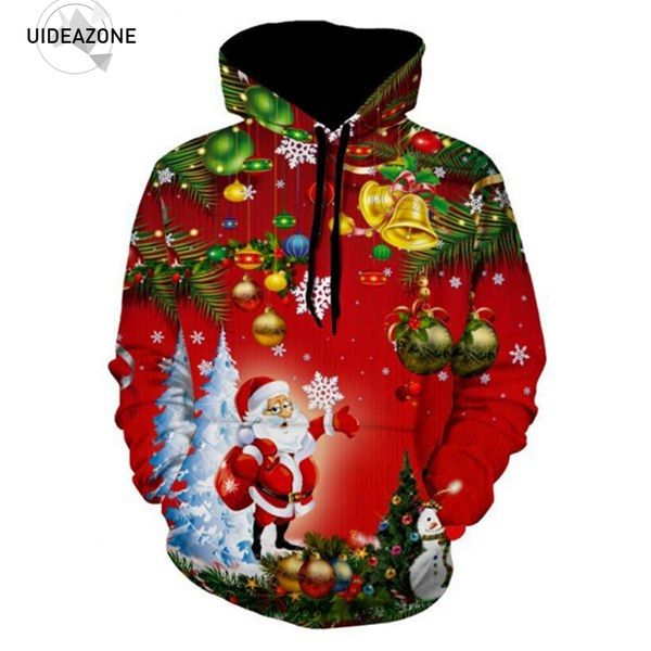 

wholesale- jingle bells christmas tree santa claus hoodie sweatshirt men women 3d hooded sweatshirt sudadera hombre pullover tracksuit 5xl, Black