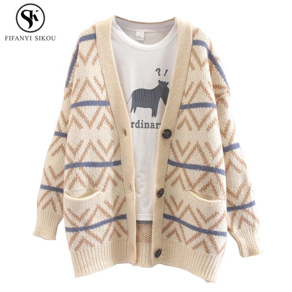 

2018 autumn winter new thicken knitting sweater women fashion casual korean single breasted loose cardigan coat female lgp711, White;black