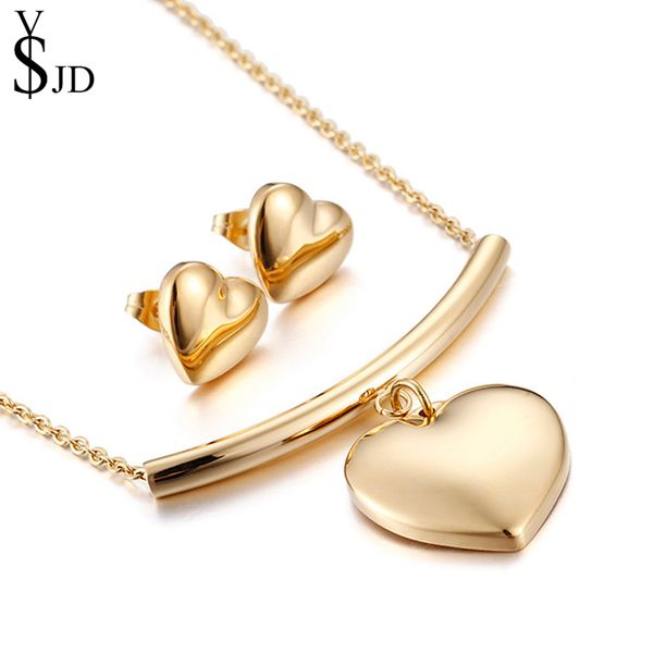 

ysjd new jewelry set stainless steel heart pendant necklace and heart earrings for women fashion jewelry, Silver