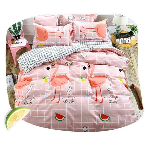 Bedding King Queen Set Flamingo Printed Washable Soft Duvet Cover