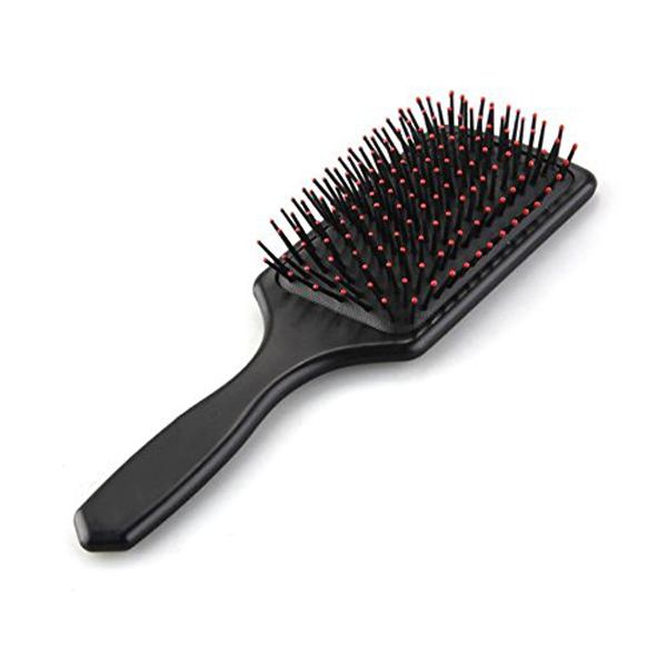 

large massage with brush for straight or curly hair black handle head, Silver
