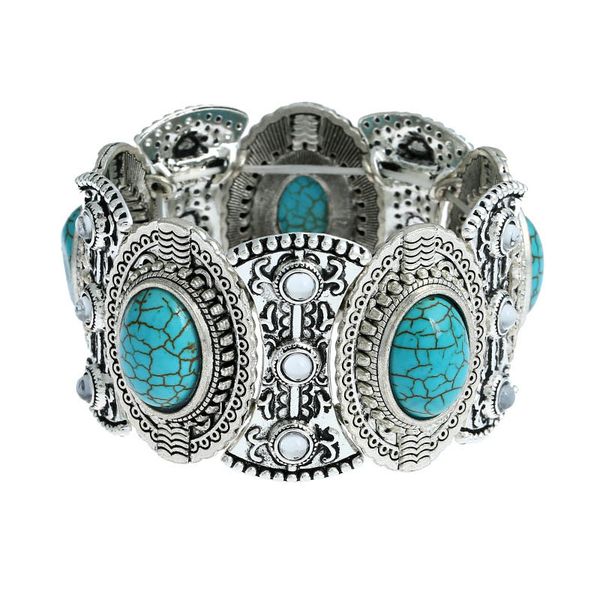 

turquoise bangles rhinestone silver plated bracelet fashion bracelets for women men bohemian bracelet jewelry, Black