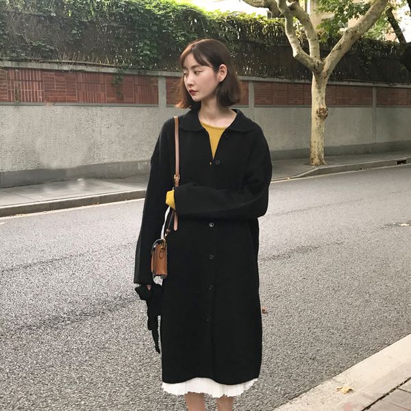 

3 colors knitted sweaters women spring solid color korean style lace up long cardigans womens (c9113, White;black
