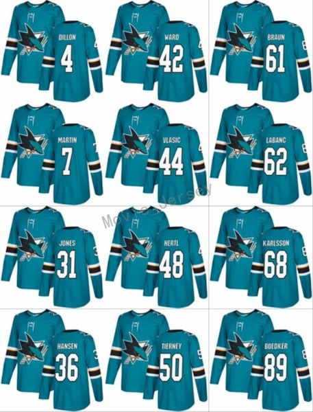 

2017-18 36 Jannik Hansen 4 Brenden Dillon Jerseys 62 Kevin Labanc 89 Mikkel Boedker 68 Melker Karlsson 50 Chris Tierney Teal Green