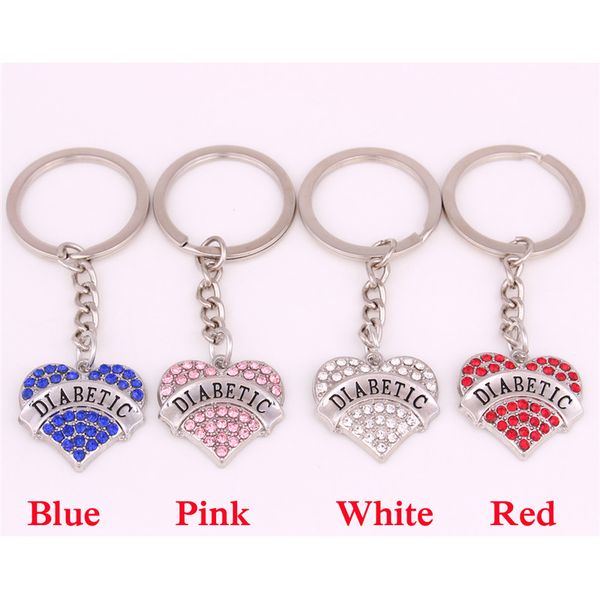 

high popularity women heart keychain diabetic written glittering crystals convenient birthday gift zinc alloy dropshipping, Silver