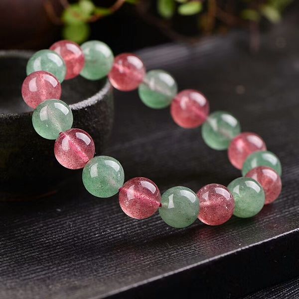 

natural strawberry quartz bracelet single circle crystal bracelet jewelry 8-10mm beads romantic woman crystal yoga, Golden;silver