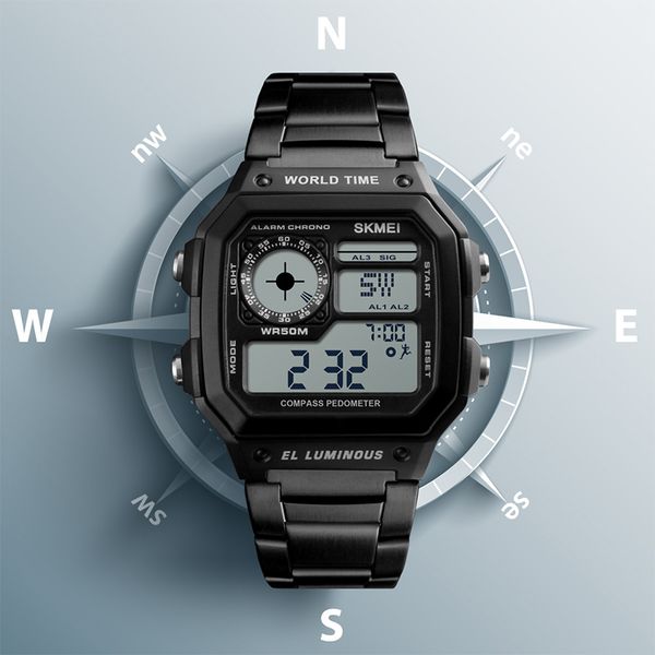 

digital watch men waterproof pedometer calorie compass multifunction sport clock men's wristwatch male watches relogio masculino, Slivery;brown