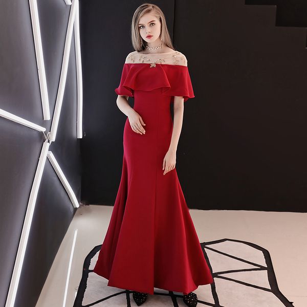 

fadistee 2018 autumn new arrival classic stretch party evening dresses vestido de festa prom dress mermaid frock burgundy scoop neck, Black