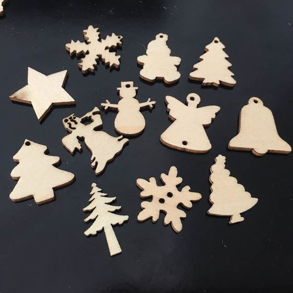 

50pcs 2018 natural wood christmas decorations for home christmas ornaments reindeer tree snowflake bell santa star party decor