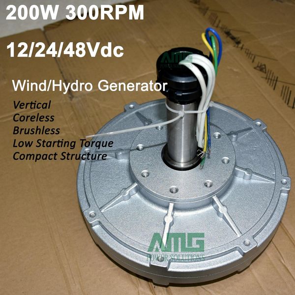 200W 300RPM 12V / 24V / 48VDC Baixa velocidade de baixa velocidade para DIY Permanente Ímã Cineless Generator alternador