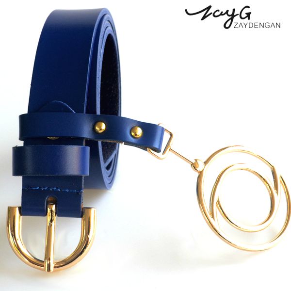 

zayg women leather belt metal pin buckle red blue black multiple colors belt wild jeans hardware pendant round, Black;brown
