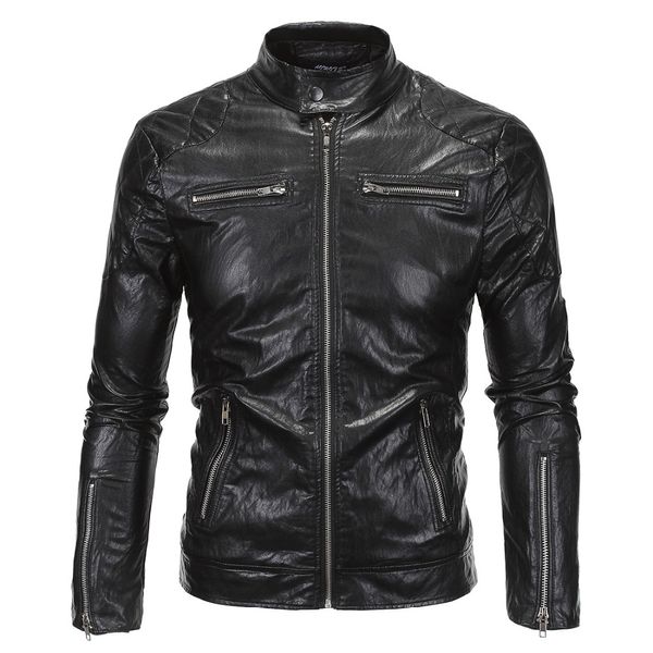 

wholesale- new motorcycle faux leather jacket men 2016 fashion black moto biker windbreaker jacket brand veste cuir homme jaqueta de couro