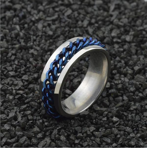 

fashion men's ring the punk rock accessories stainless steel black chain spinner rings for men 4color blue black golden silver usa size
