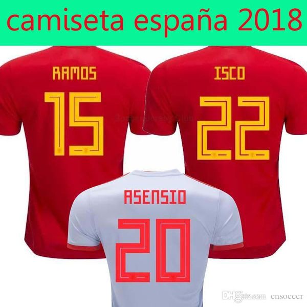 

Thai quality Russia World Cup 2018 spain home red away white soccer Jersey wholesale 18 19 ISCO España home away camiseta de fútbol