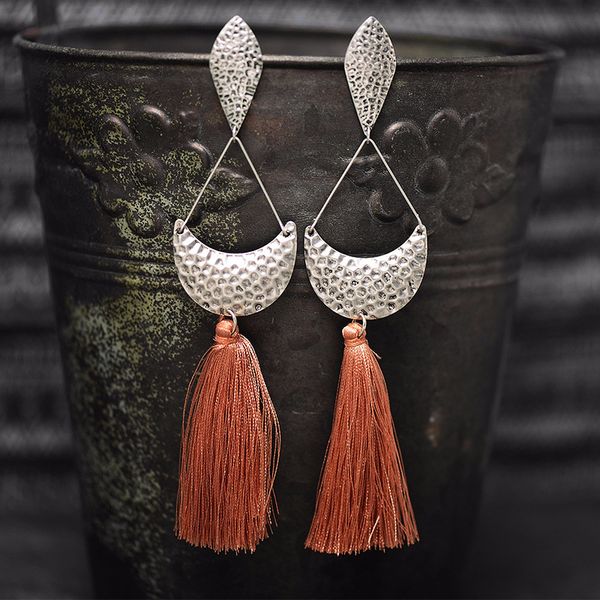 

bohemia style long cotton tassel big earrings tibetan silver drop shape pendant dangle green orange colors woman temperament jewelry gift
