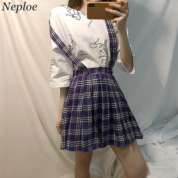 

skirts neploe vintage purple plaid skirt high waist strap 2021 korean style causal woman fashion a-line mini 35940, Black