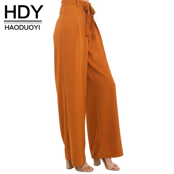 

wholesale-hdy haoduoyi women orange wide leg chiffon pants high waist tie waist trousers palazzo pants long culottes pants, Black;white