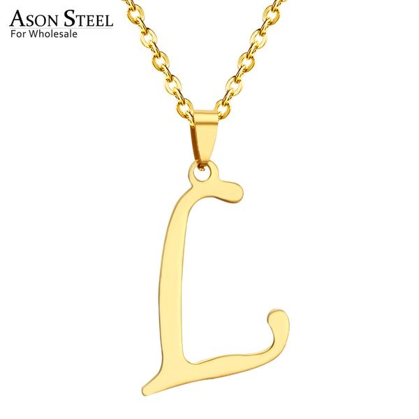 

asonsteel 5 pcs/lot capital initial l letter necklace for women gold color stainless steel alphabet pendant chain jewelry gift, Silver
