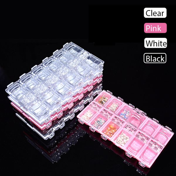 

12 grid plastic nail rhinestones case organizer box cosmetic case nail art decorations portable storage container stones tools, Silver;gold