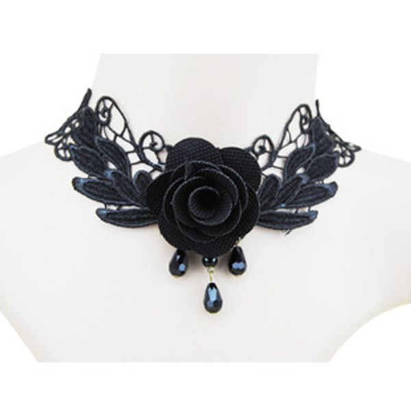 

whole sale2015 european and american fashion personality gothic black lace roses women crystal necklace jewelry wholesale ing, Golden;silver