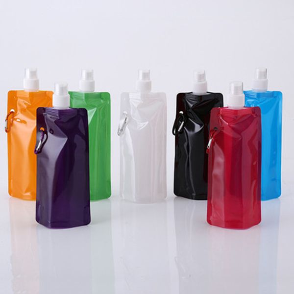 

new collapsible water bottle with carabiner clip flat hydration soft canteen outdoor foldable drinking bag bpa free