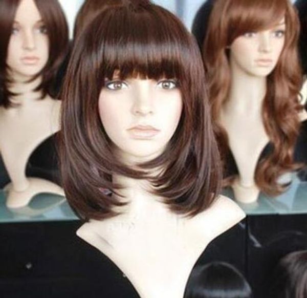 

short health dark brown hair wig wigs for women, Black;brown