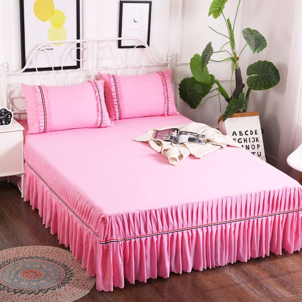 

solid bed skirt bedding fitted sheet pillowcase simple lotus leaf home decorate 7 colors multiple sizes #sw