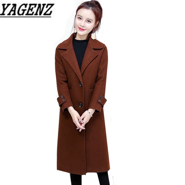 

2018 autumn winter women woolen jacket warm outerwear korea slim single-breasted long coat high-end casual wool female overcoat, Black