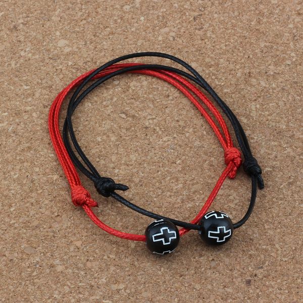 

20pcs/lots hollow cross carved acrylic round beads adjustable kabbalah korea waxed cotton cord bracelets (red & black ) b-71, Golden;silver