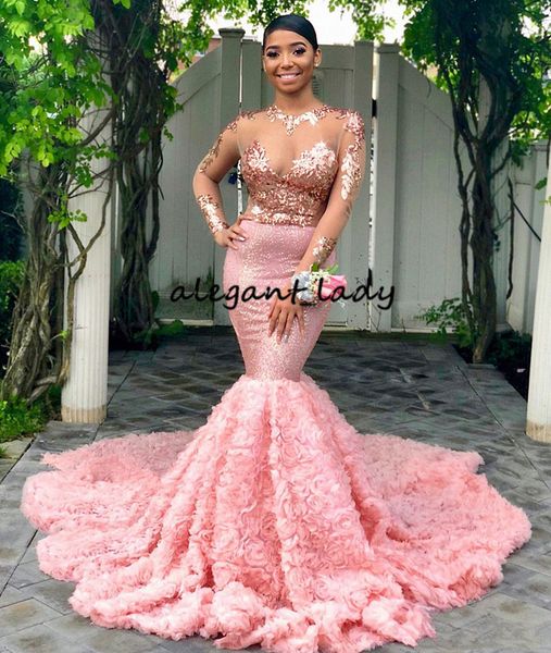 

amazing sequined mermaid evening dresses with long sleeves sheer jewel neck plus size blush prom gowns appliqued vestidos de fiesta, Black;red