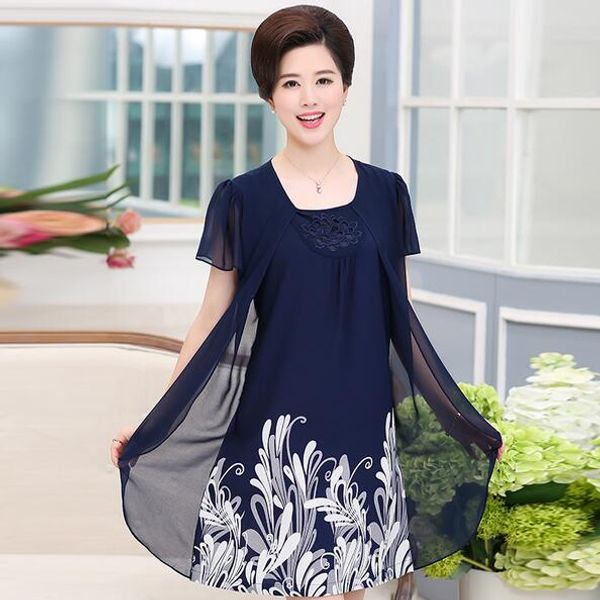

fake two piece mother summer dresses plus size women clothing print floral elegant loose short sleeve vestidos wf151, Black;gray