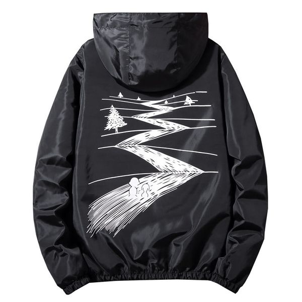 

autumn spring men casual road print thin windbreaker hooded jacket women fashion streetwear student jacket 5 clolors large size, Tan;black