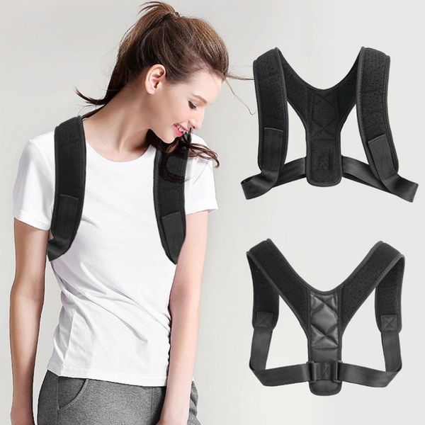 

adults students adjustable back posture corrector brace shoulder support band belt posture correct belt prevent hunchback, Black;blue