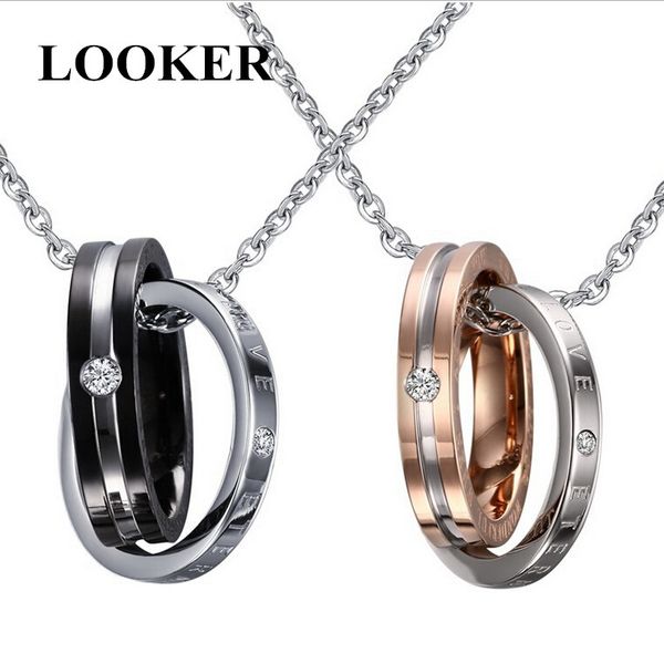 

looker women men necklace pendant bicyclic titanium steel lovers couples romantic jewelry valentines day gift, Silver
