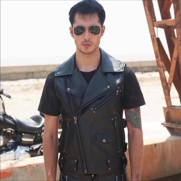 

s-4xl 2018 men motorcycle oblique zipper leather vest korean slim youth waistcoat male handsome tide hairstylist pu leather vest, Black;white