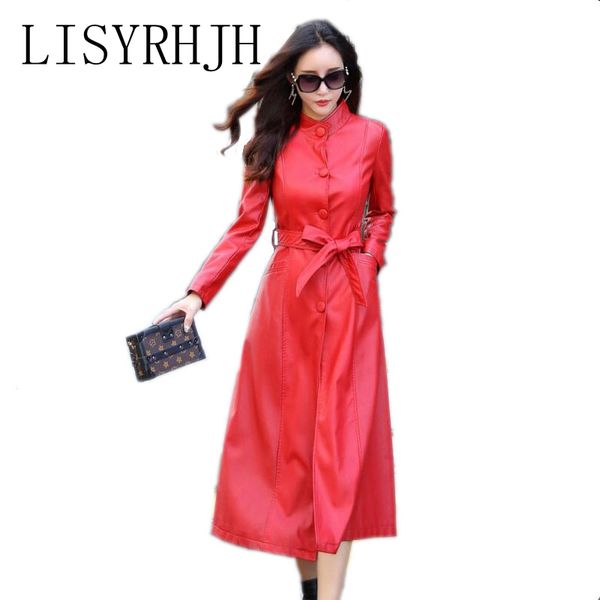 

women 2017 new high-quality leather jacket extension models motorcycle fashion slim belt autumn and winter parka leather coat, Black