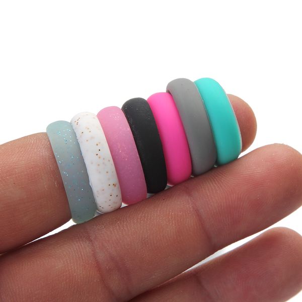 Mulheres de Silicone Brilhante Anéis De Casamento Flexível Confortável O-ring Moda para Mens Multicolor Confortável Design de Moda Jóias por atacado