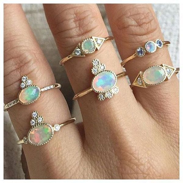 Gold Farbe Mode Frauen Finger Schmuck Europäischen Heißer Verkauf Eiförmigen Opal Stein Ring Minimal Zart