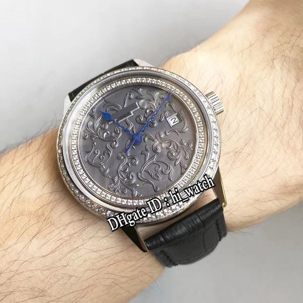 

new classical calatrava 5088 silver diamond bezel diamond inner flower totem gray dial miyota 821a autoamtic mens watch black leather 319a1, Slivery;brown