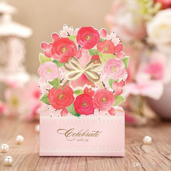 Wedding Favors Gifts Boxes Flowers Pink Wedding Party Candy