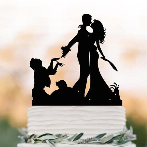 

zombie wedding cake er, halloween couple silhouette wedding cake ers, funny zombieland ers