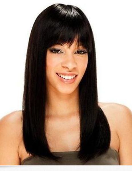 

fine new style long black natural straight cosplay hair wig wigs, Black;brown