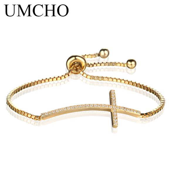 

umcho genuine 925 sterling silver chain link bracelet for women party jewelry adjustable bracelet girl friend gift fine jewelry, Golden;silver
