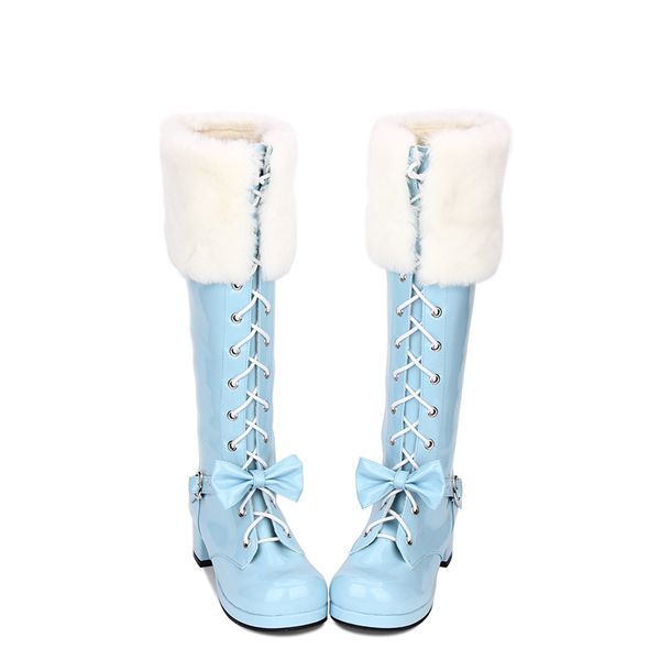 

angelic imprint new fashion lolita style knee high winter boots for women short plush worm shoes size 35-46 8003, Black