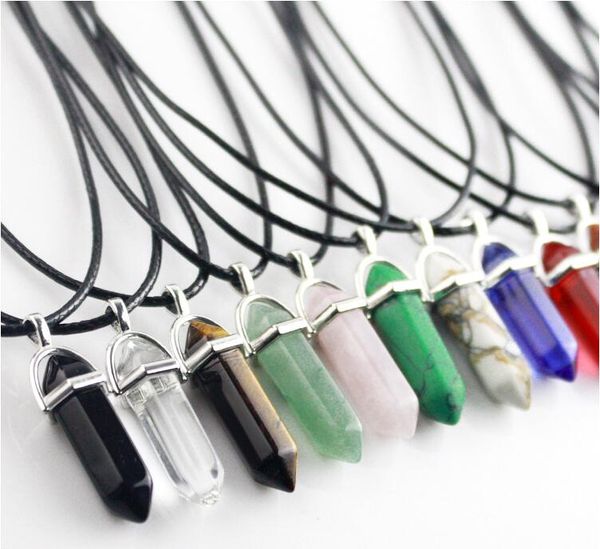 

hexagonal prism necklaces gemstone rock natural crystal quartz healing point chakra stone long charms women necklace jewelry moq 30 pcs, Silver