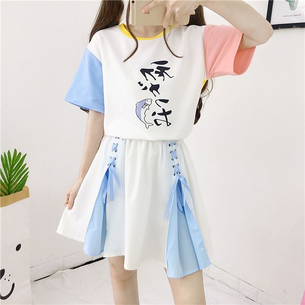 

2018 high waist pleated skirts kawaii harajuku women girls lolita a-line blue skirt gothic cute sweet black lace up tutu skirts