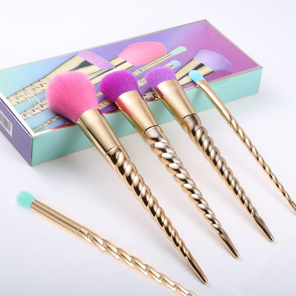 

Makeup brushes sets cosmetics brush 5pcs bright colors gold Spiral shank make up brush screw tools Contour Retail box Q53