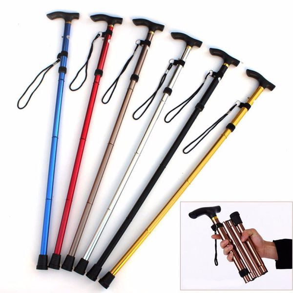 

walking stick metal folding cane hiking sticks non slip rubber base adjustable height trekking camping canes poles