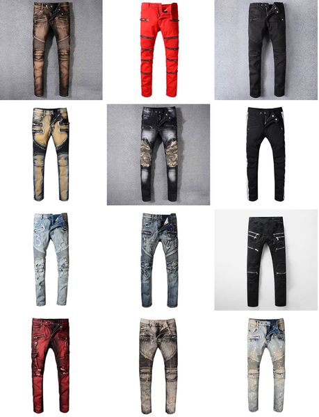 

New france pierre ripped jean men runway biker kinny lim denim trou er cowboy famou brand zipper de igner men de igner jean