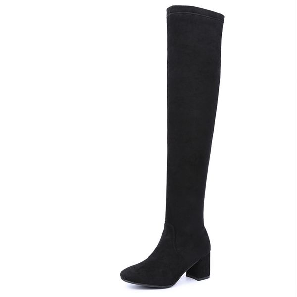 

autumn winter new thin overknee elastic length coarse woman boots winter shoes boots women, Black